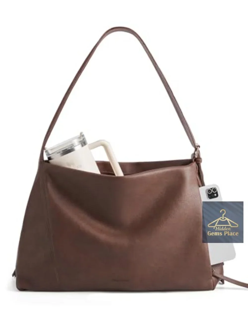 Vegan Leather Hobo Bag Multi-Pockets Laptop Tote Crossbody